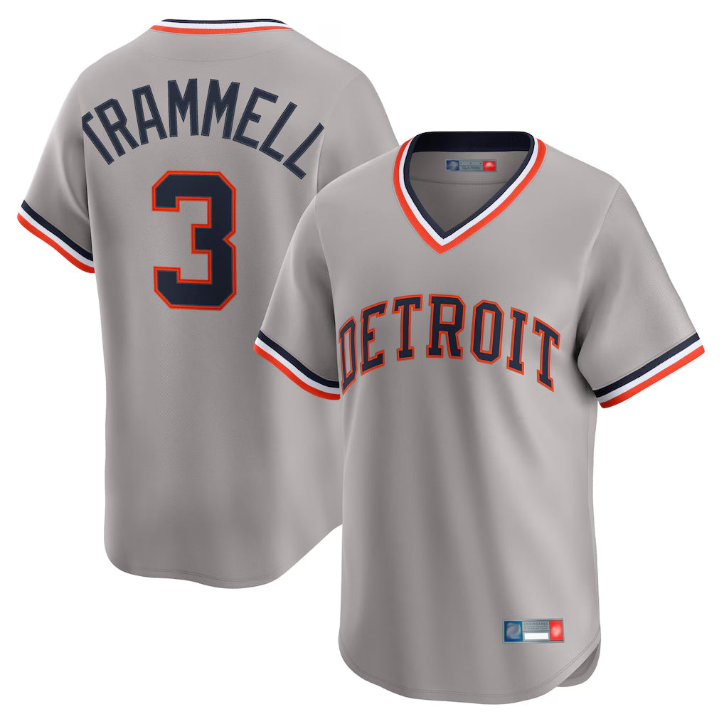 Friene D.Tigers #3 Alan Trammell Player Gray Cooperstown T-shirt Home Game Stitched Jerseys