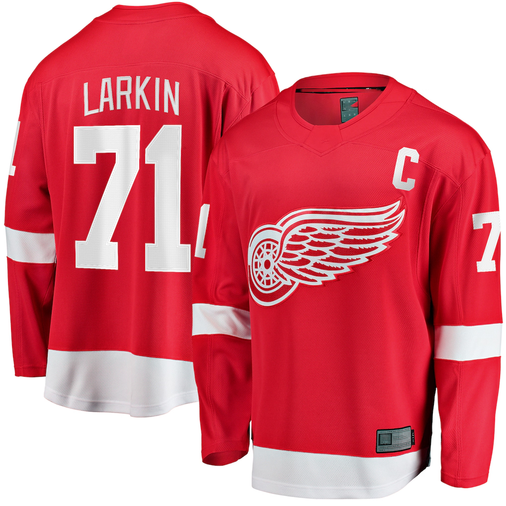 Friene DR.Wings #71 Dylan Larkin Branded Red Captain Home Breakaway Jerseys