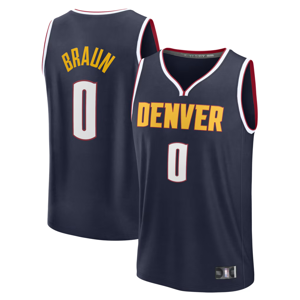 Friene Denver Nuggets #0 Christian Braun Navy Fast Break Replica Jerseys - Icon Edition