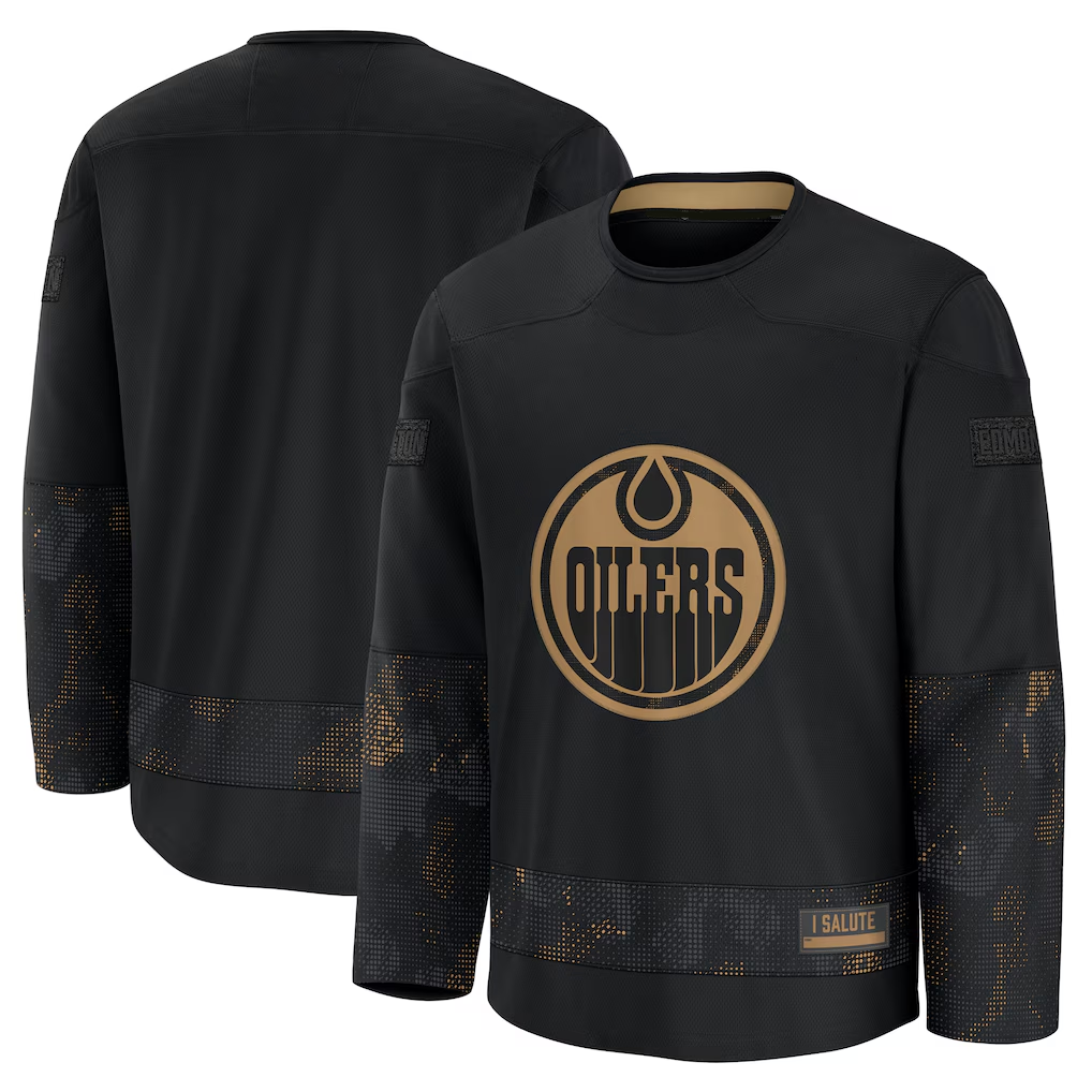 Friene E.Oilers Black 2024 Military Appreciation Practice Jerseys