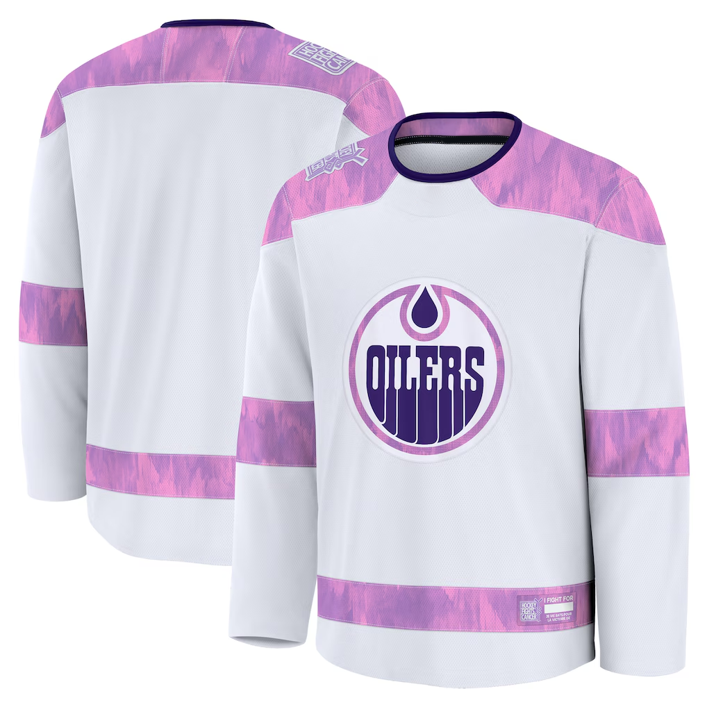 Friene E.Oilers White 2024 Hockey Fights Cancer Practice Jerseys
