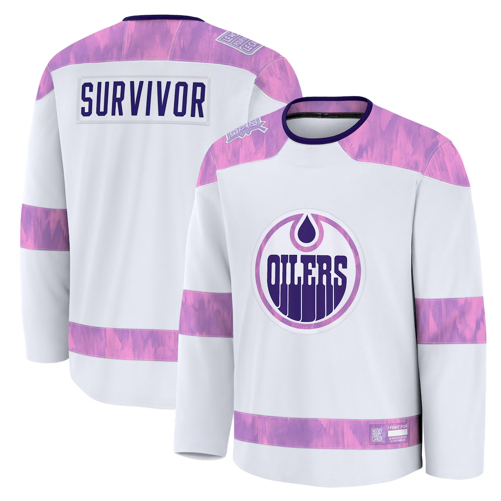 Friene E.Oilers White Hockey Fights Cancer Survivor Practice Jerseys