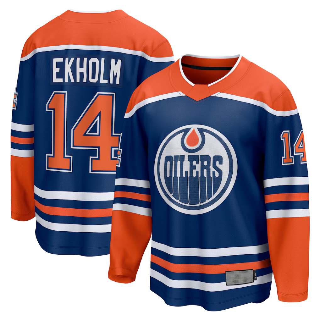 Friene E.Oilers #14 Mattias Ekholm Royal Home Breakaway Jerseys