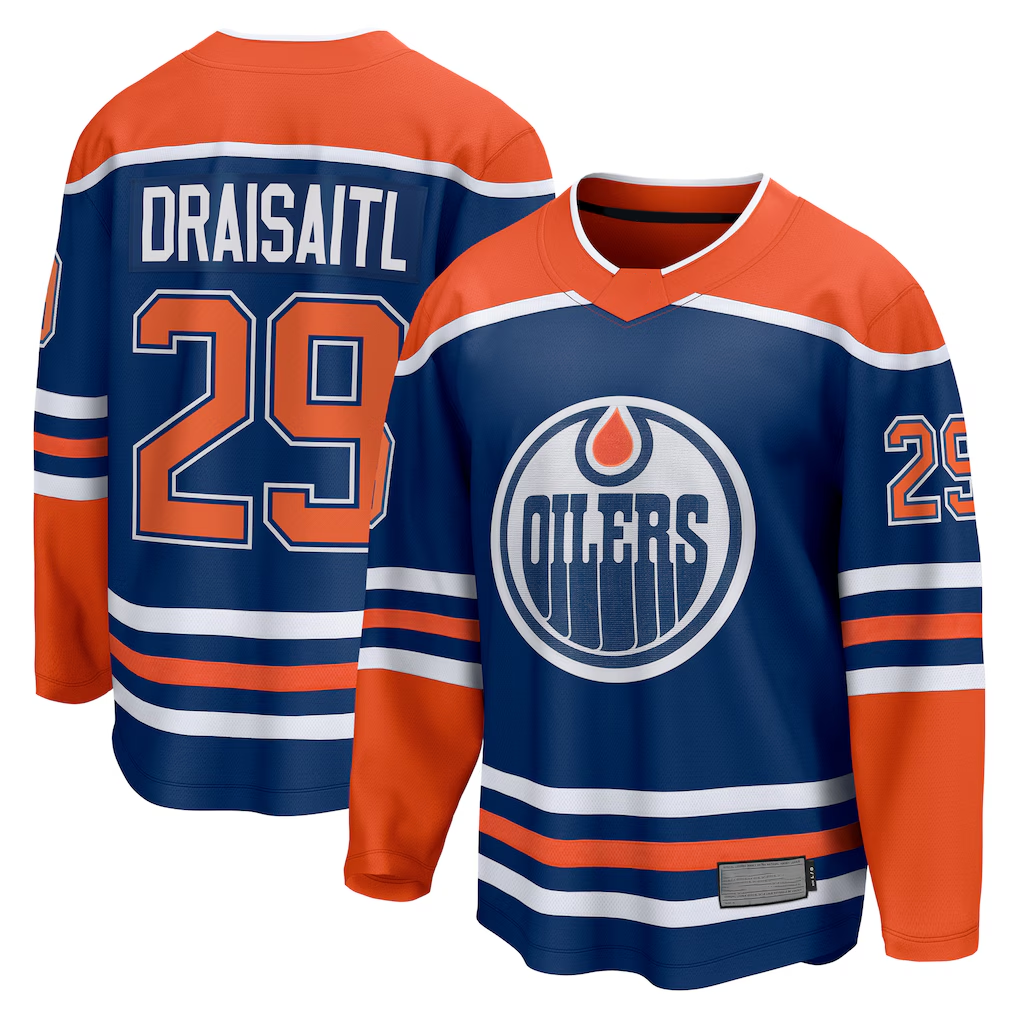 Friene E.Oilers #29 Leon Draisaitl Royal Home Breakaway Jerseys