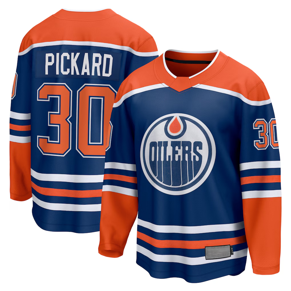 Friene E.Oilers #30 Calvin Pickard Royal Home Premier Breakaway Player Jerseys