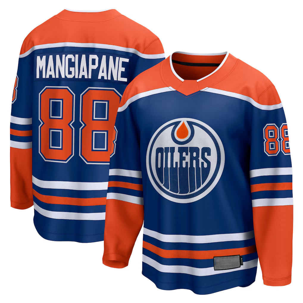 Friene E.Oilers #88 Andrew Mangiapane Royal Home Breakaway Jerseys