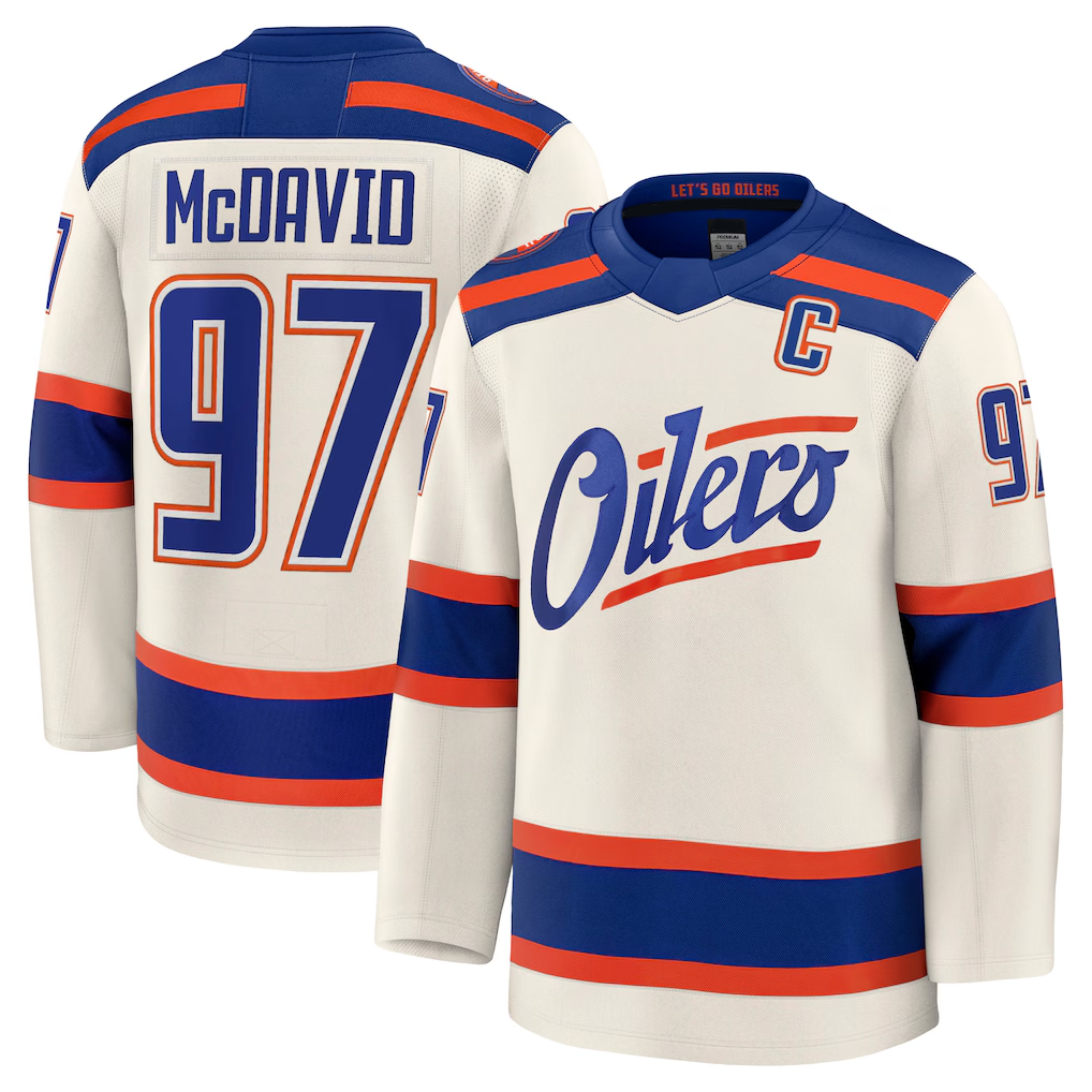Friene E.Oilers #97 Connor McDavid Light Beige Alternate Premium Jerseys