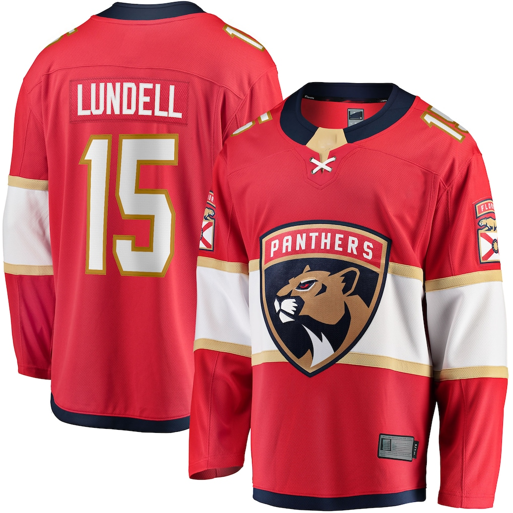 Friene F.Panthers #15 Anton Lundell Red Home Breakaway Player Jerseys