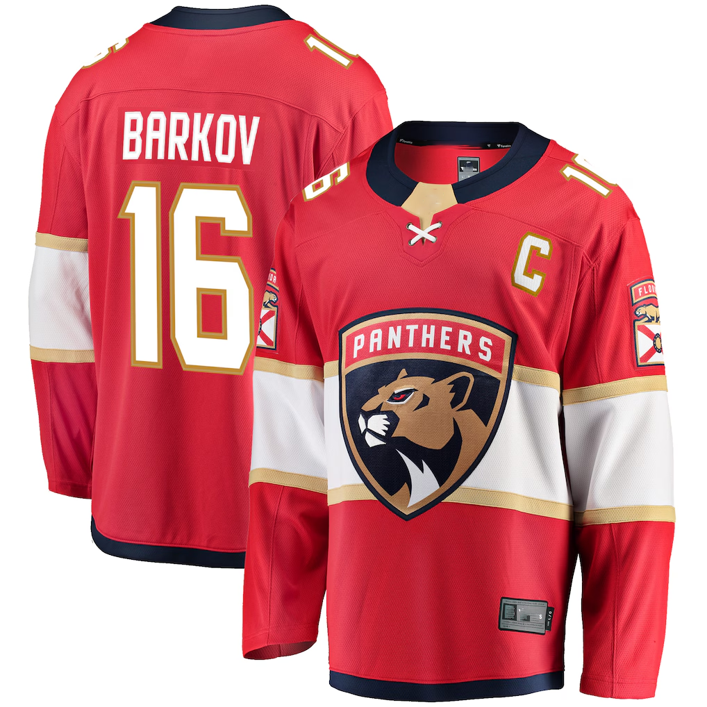 Friene F.Panthers #16 Aleksander Barkov Red Captain Patch Home Breakaway Jerseys