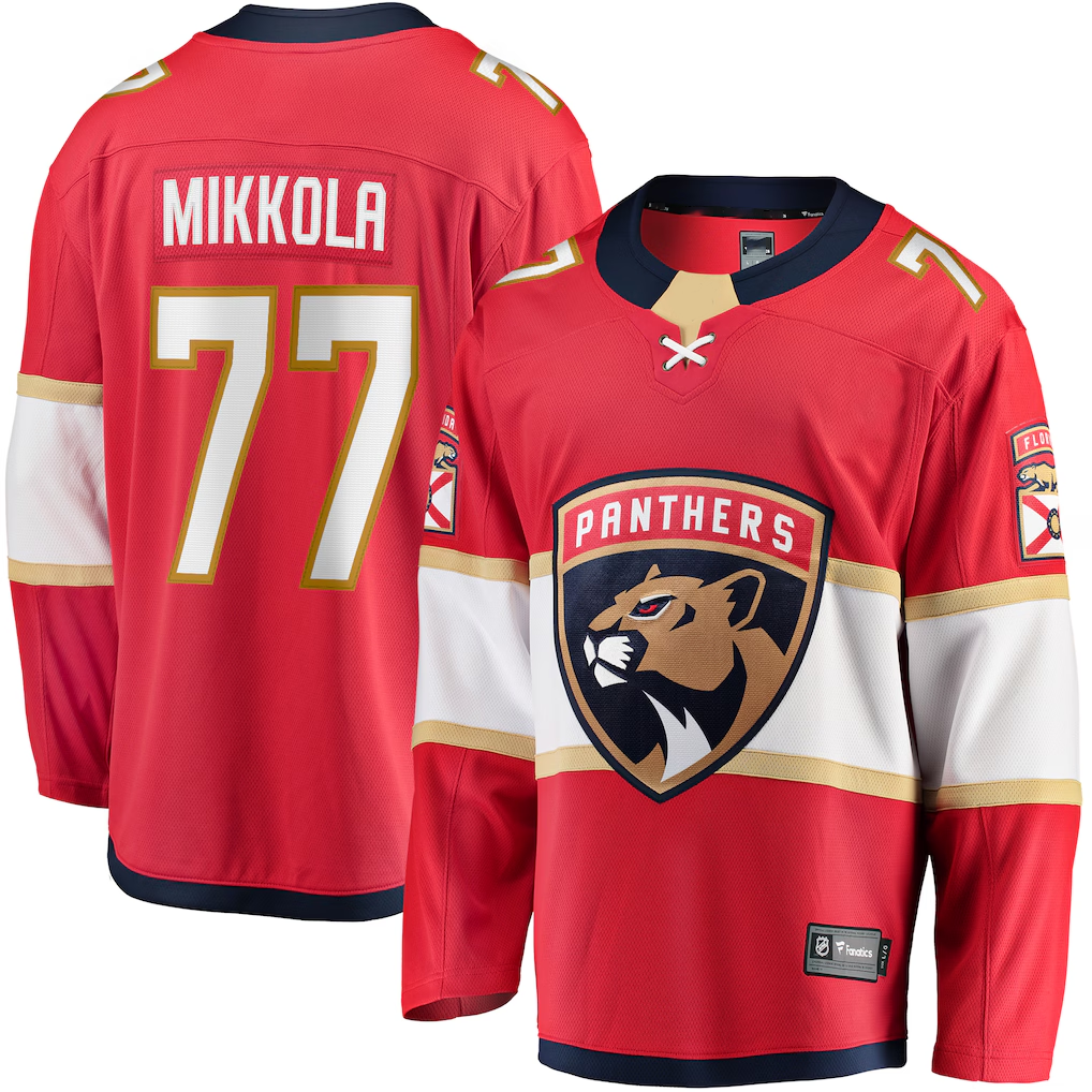 Friene F.Panthers #77 Niko Mikkola Red Premier Breakaway Player Jerseys