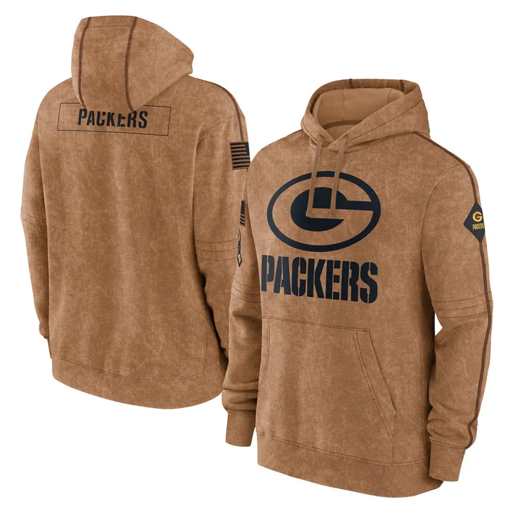 Friene GB.Packers Brown Salute to Service Hoodies Limited Game Blank Player Stitched Jerseys