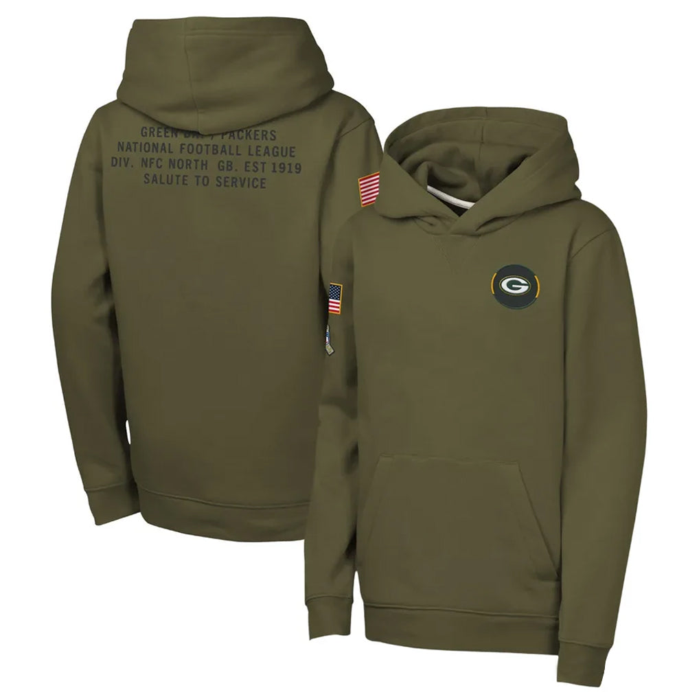 Friene GB.Packers Olive Salute to Service Pullover Hoodies Limited Blank Player Stitched Jerseys
