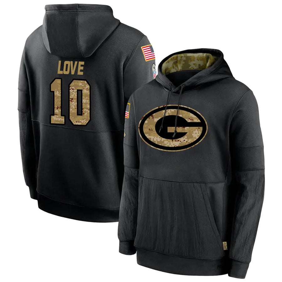 Friene GB.Packers #10 Jordan Love Player Olive Salute to Service Pullover Hoodie Game Stitched Jerseys