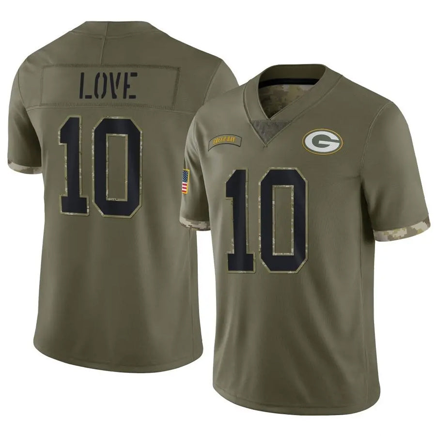 Friene GB.Packers #10 Jordan Love Player Salute To Service Olive Stitched Jerseys