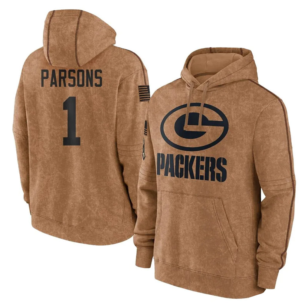 Friene GB.Packers #1 Micah Parsons Player Brown Salute to Service Hoodies Limited Game Stitched Jerseys