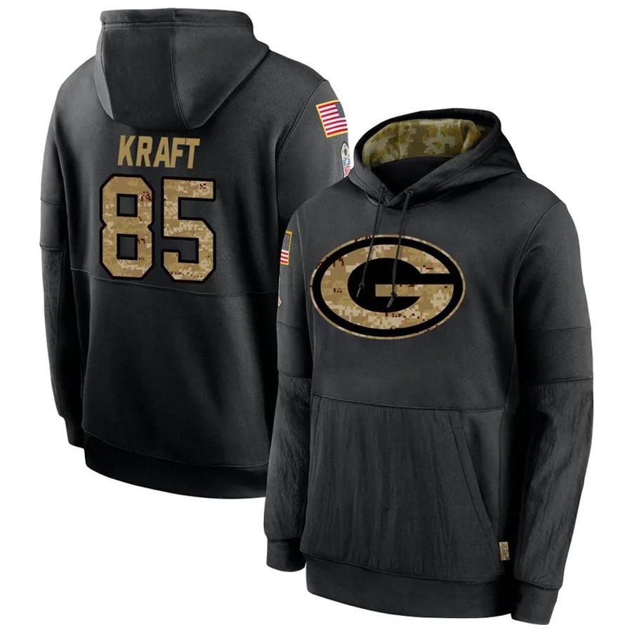 Friene GB.Packers #85 Tucker Kraft Player Black Salute To Service Hoodies Game Stitched Jerseys
