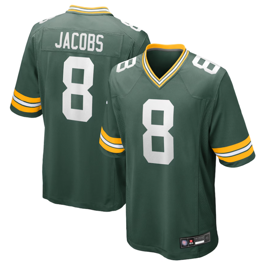 Friene GB.Packers #8 Josh Jacobs Player Green Replica Game Stitched Jerseys