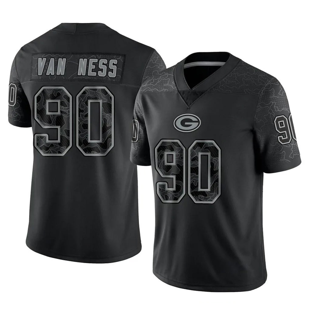Friene GB.Packers #90 Lukas Van Ness Player Black Reflective Limited Home Game Stitched Jerseys