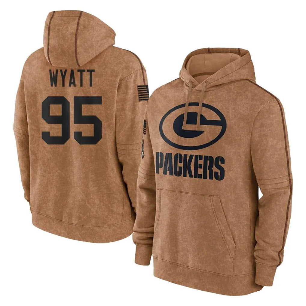 Friene GB.Packers #95 Devonte Wyatt Player Brown Salute to Service Hoodies Limited Game Stitched Jerseys