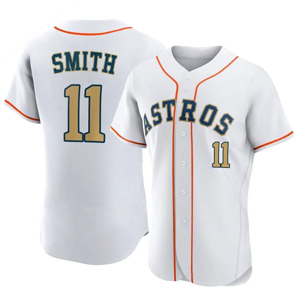 Friene H.Astros #11 Cam Smith Player Gold Collection Limited Elite Home Stitched Jerseys