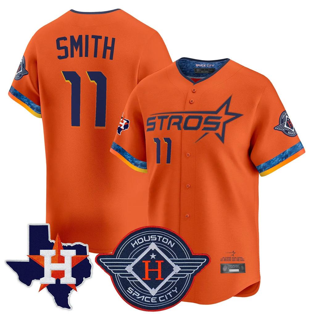 Friene H.Astros #11 Cam Smith Player Orange City Connect Texas Patch Vapor Premier Limited Home Stitched Jerseys