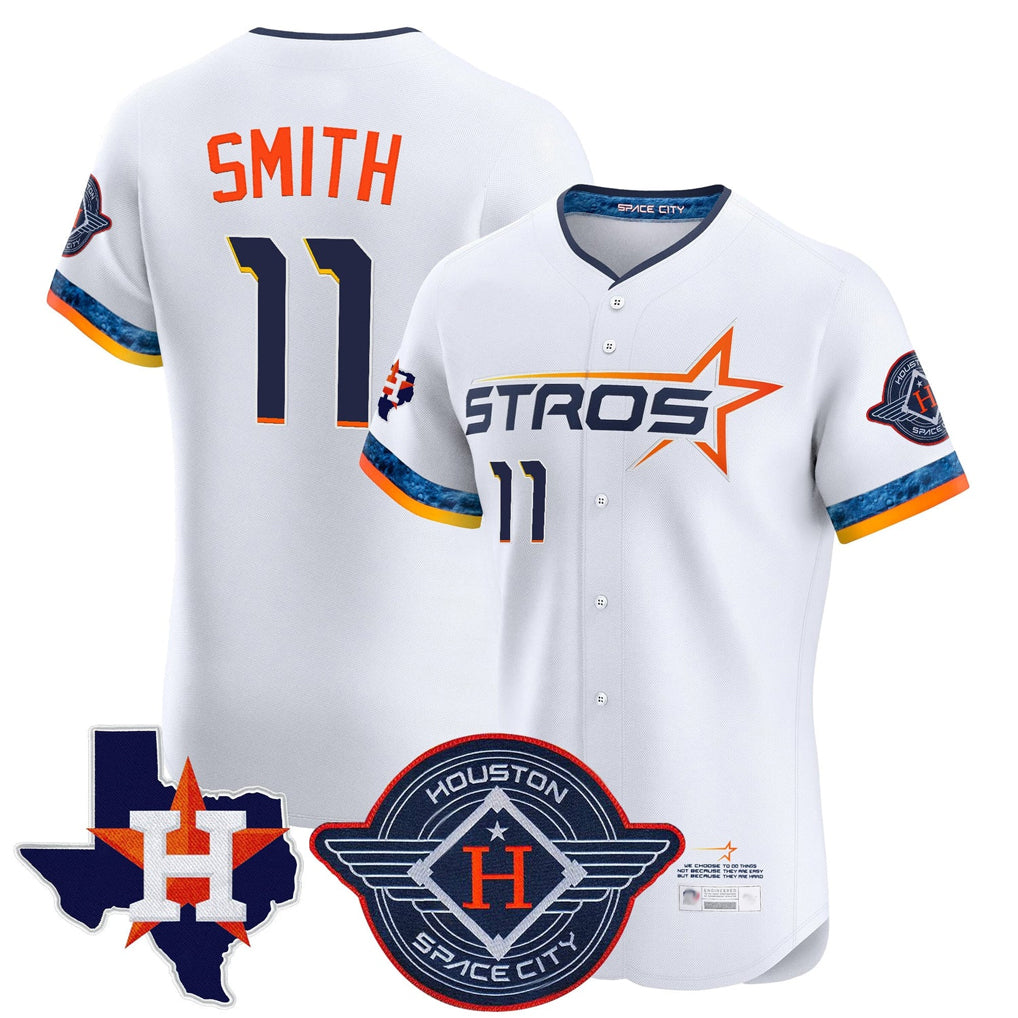 Friene H.Astros #11 Cam Smith Player White City Connect Texas Patch Vapor Premier Limited Elite Home Stitched Jerseys