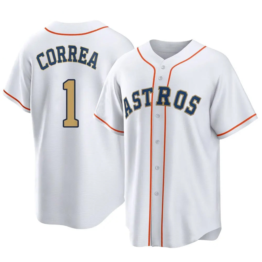 Friene H.Astros #1 Carlos Correa Player Gold Collection Game Home Stitched Jerseys