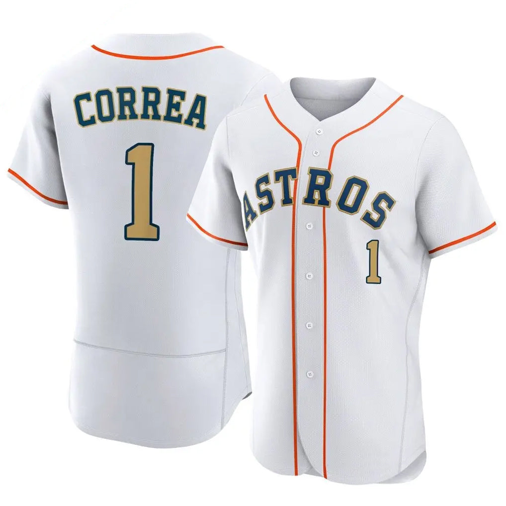 Friene H.Astros #1 Carlos Correa Player Gold Collection Limited Elite Home Stitched Jerseys