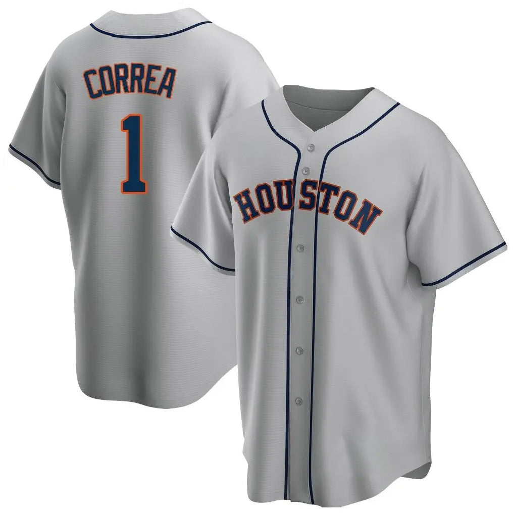 Friene H.Astros #1 Carlos Correa Player Gray Home Game Stitched Jerseys