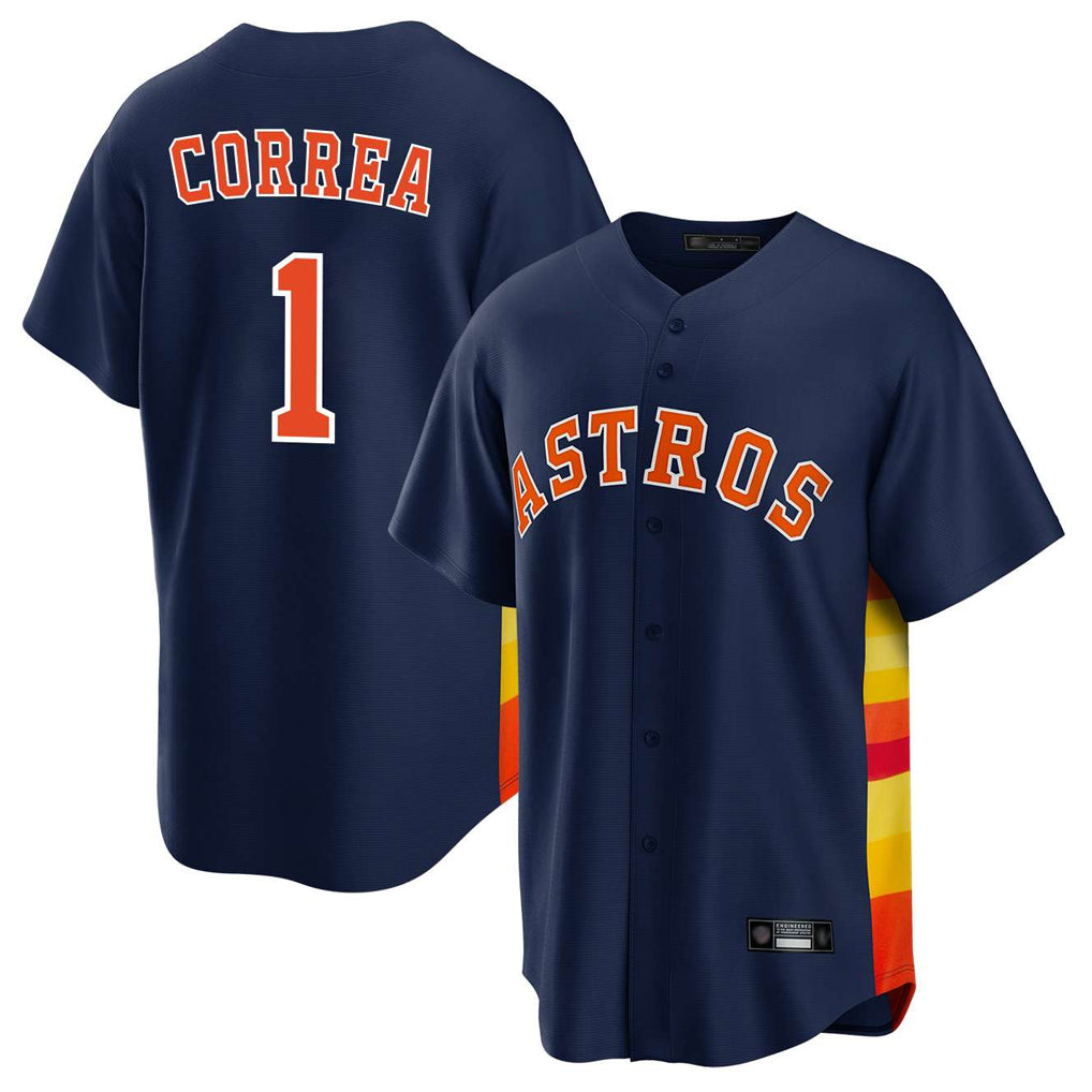Friene H.Astros #1 Carlos Correa Player Navy Home Game Stitched Jerseys