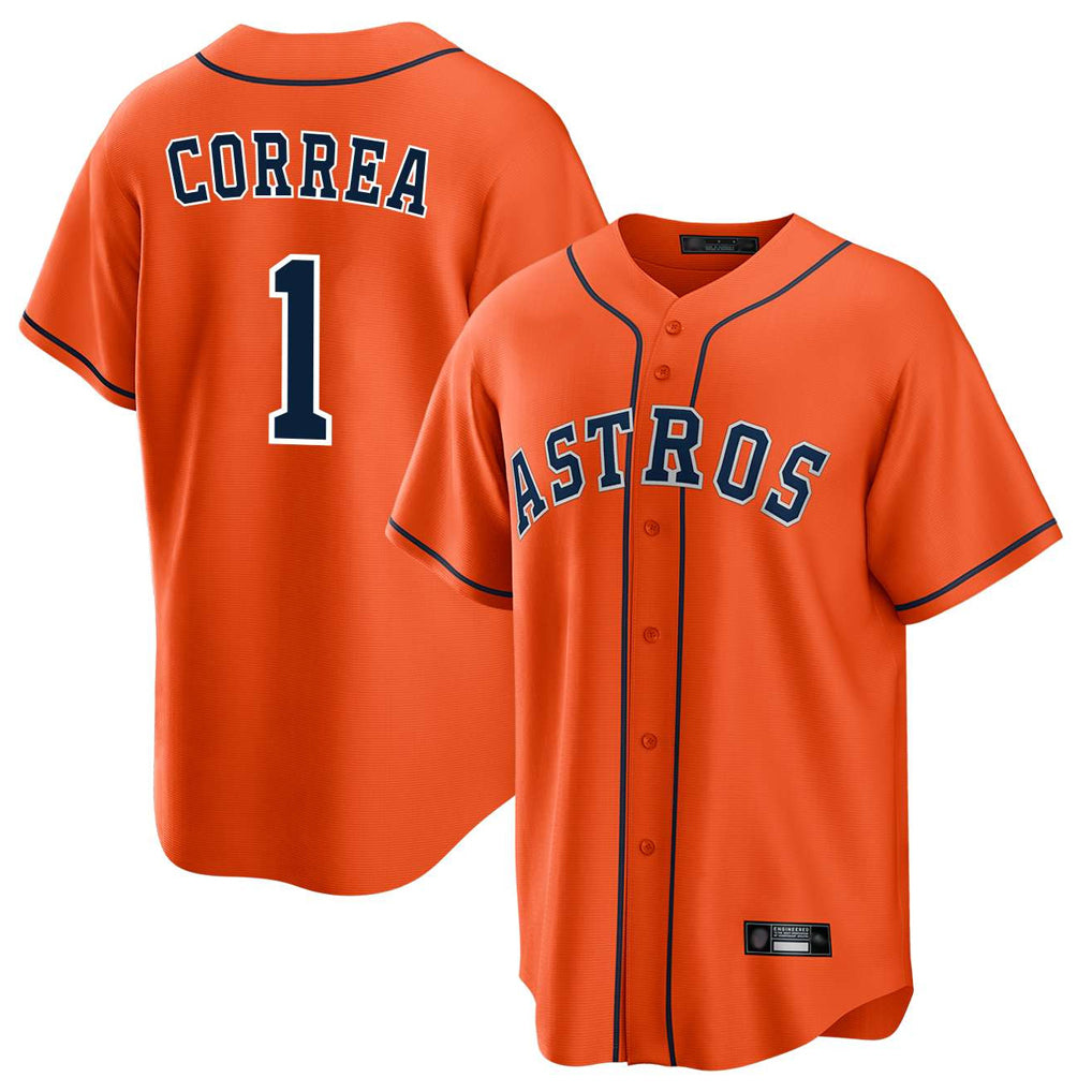 Friene H.Astros #1 Carlos Correa Player Orange Home Game Stitched Jerseys