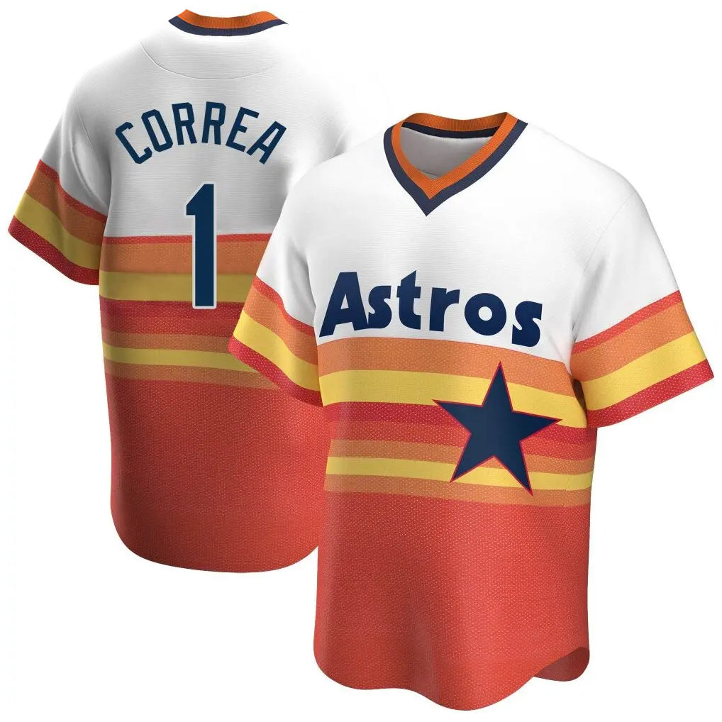 Friene H.Astros #1 Carlos Correa Player Rainbow Cooperstown Collection T-shirt Stitched Jerseys