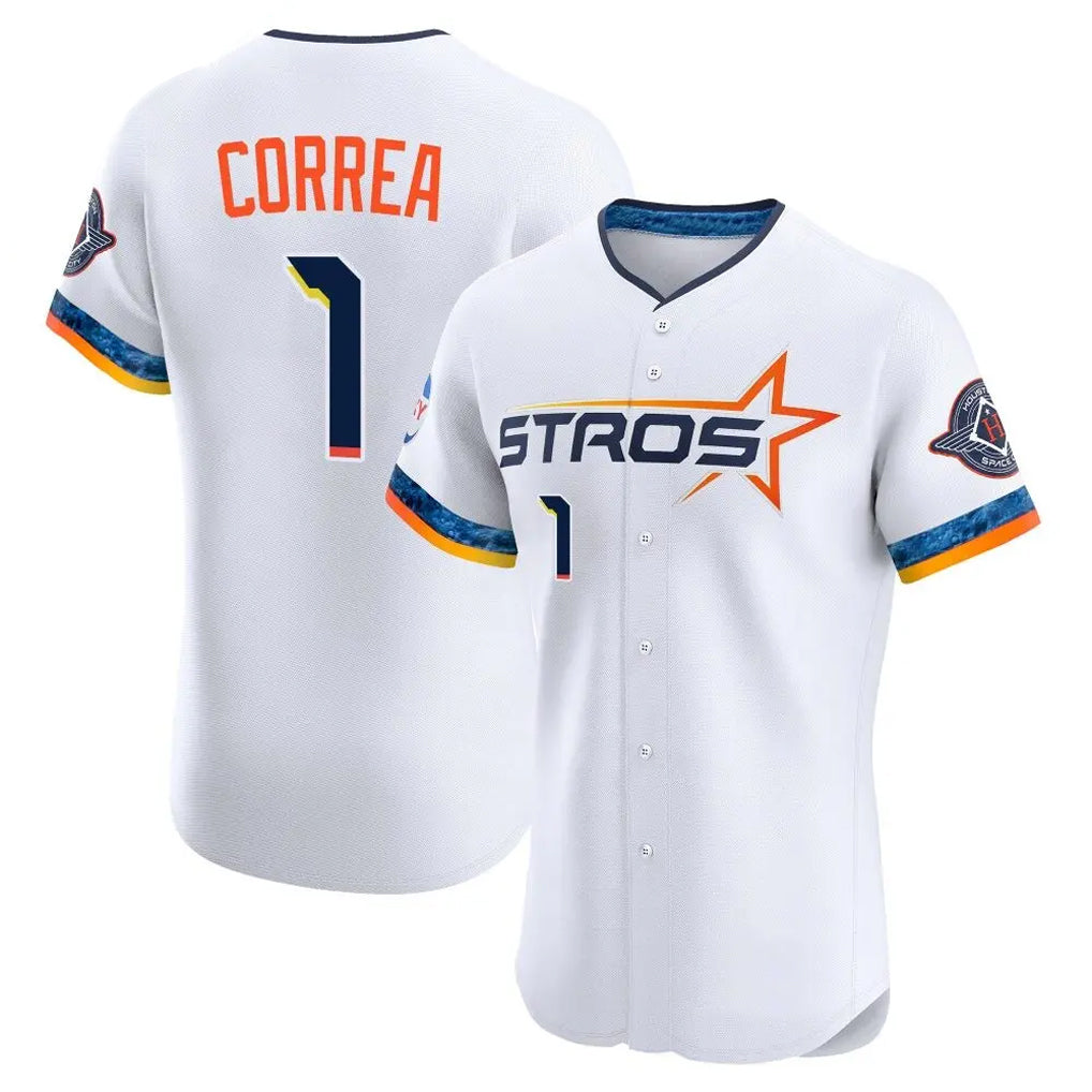 Friene H.Astros #1 Carlos Correa Player White City Connect Limited Elite Home Stitched Jerseys