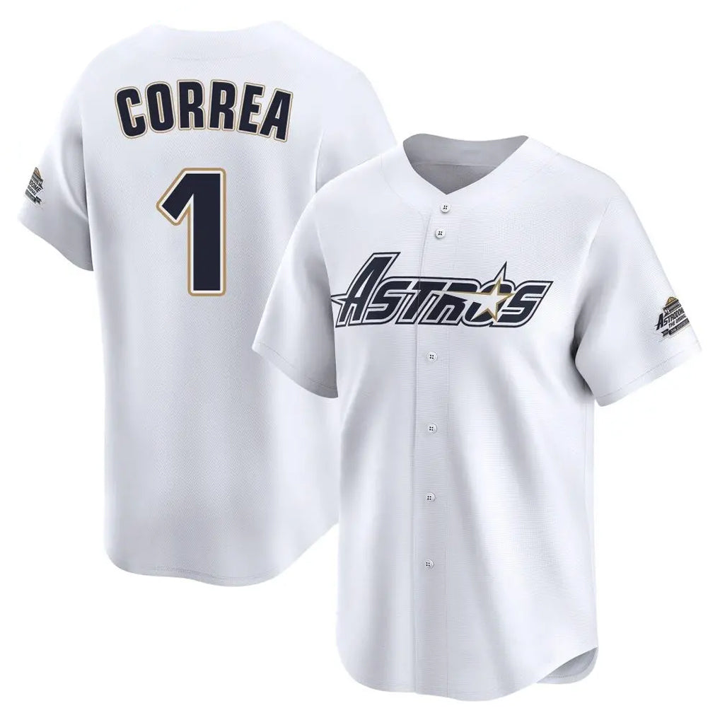 Friene H.Astros #1 Carlos Correa Player White Throwback Cooperstown Collection Limited Stitched Jerseys