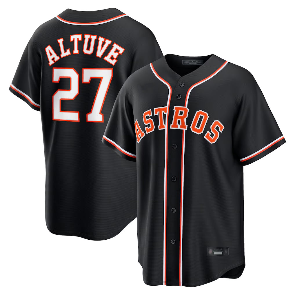 Friene H.Astros #27 Jose Altuve Player Black Fashion Out Home Game Stitched Jerseys
