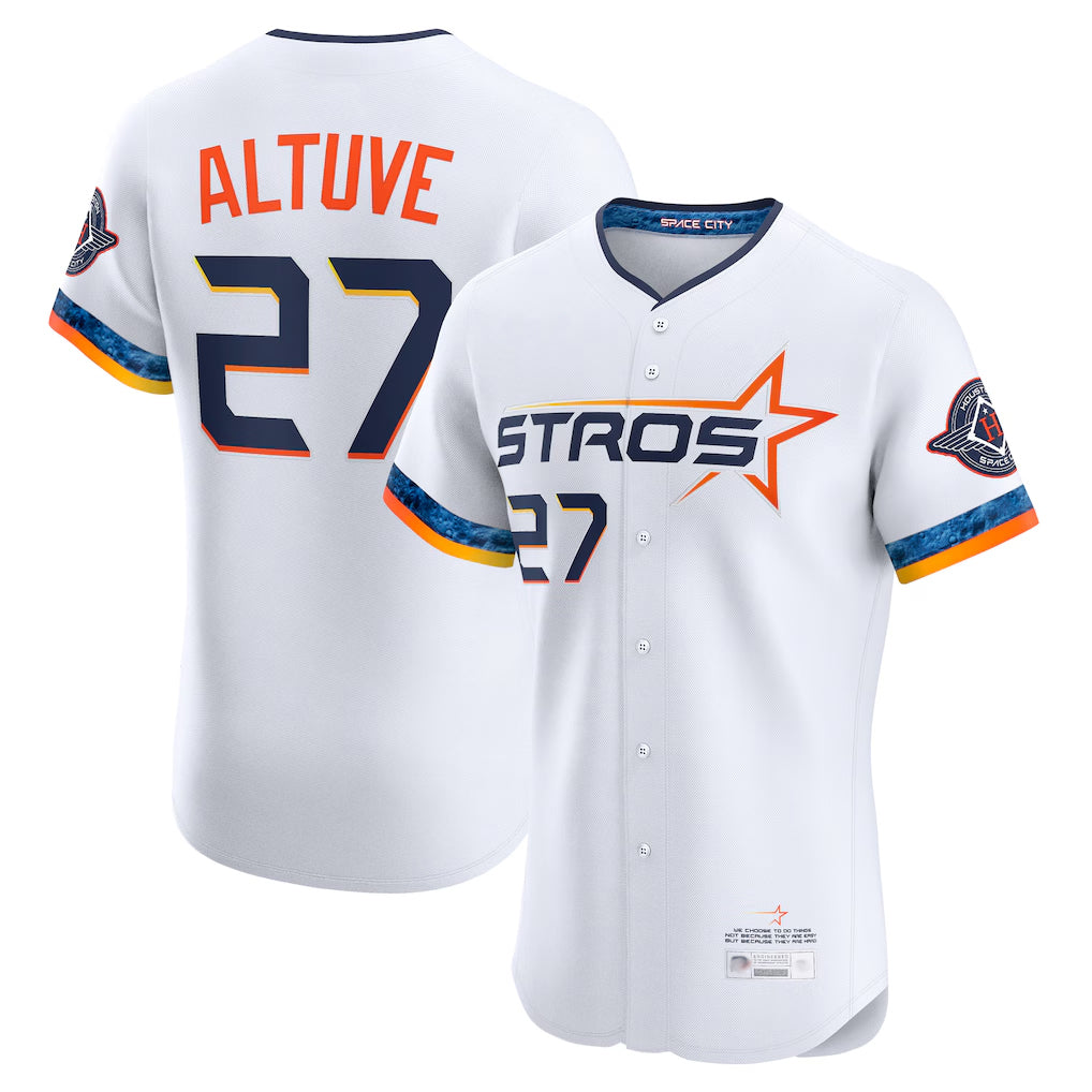 Friene H.Astros #27 Jose Altuve Player White City Connect Limited Elite Home Stitched Jerseys