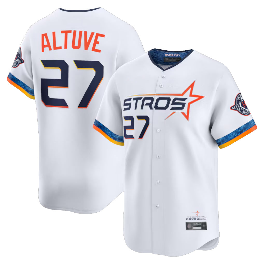Friene H.Astros #27 Jose Altuve Player White City Connect Limited Home Stitched Jerseys