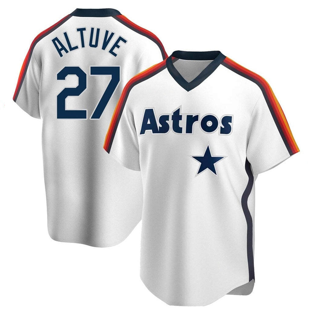 Friene H.Astros #27 Jose Altuve Player White Cooperstown Collection T-shirt Stitched Jerseys