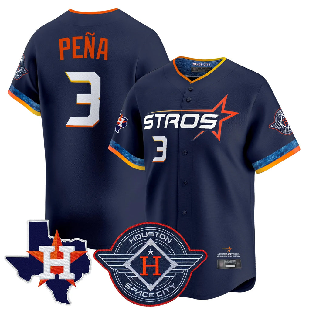 Friene H.Astros #3 Jeremy Pe?a Player Navy City Connect Texas Patch Vapor Premier Limited Home Stitched Jerseys