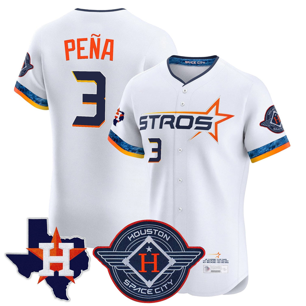 Friene H.Astros #3 Jeremy Pe?a Player White City Connect Texas Patch Vapor Premier Limited Elite Home Stitched Jerseys