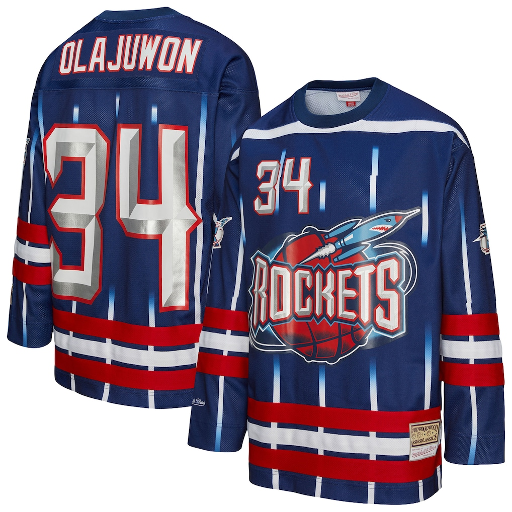 Friene H.Rockets #34 Hakeem Olajuwon Mitchell & Ness Navy Maxxed Out Fashion Hockey Stitched Jerseys