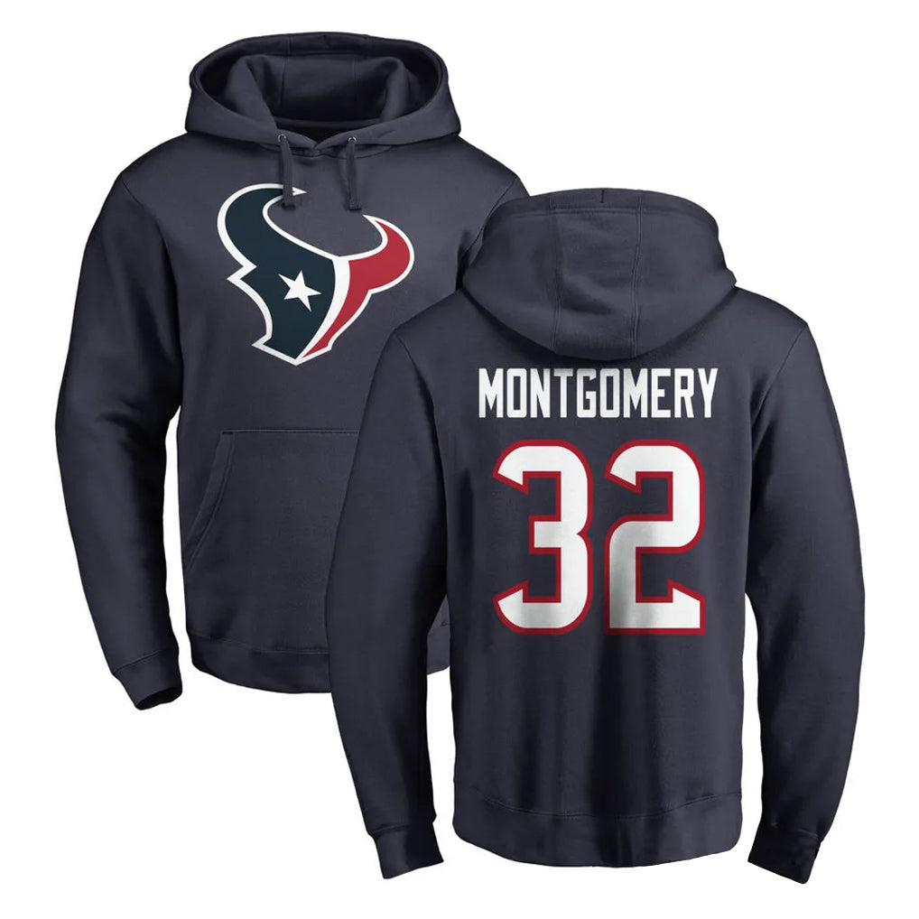 Friene H.Texans #32 David Montgomery Player Navy Pro Line Pullover Hoodie Limited Game Stitched Jerseys