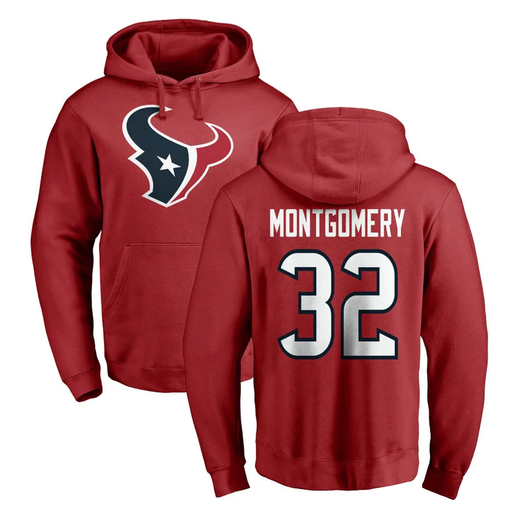 Friene H.Texans #32 David Montgomery Player Red Pro Line Pullover Hoodie Limited Game Stitched Jerseys