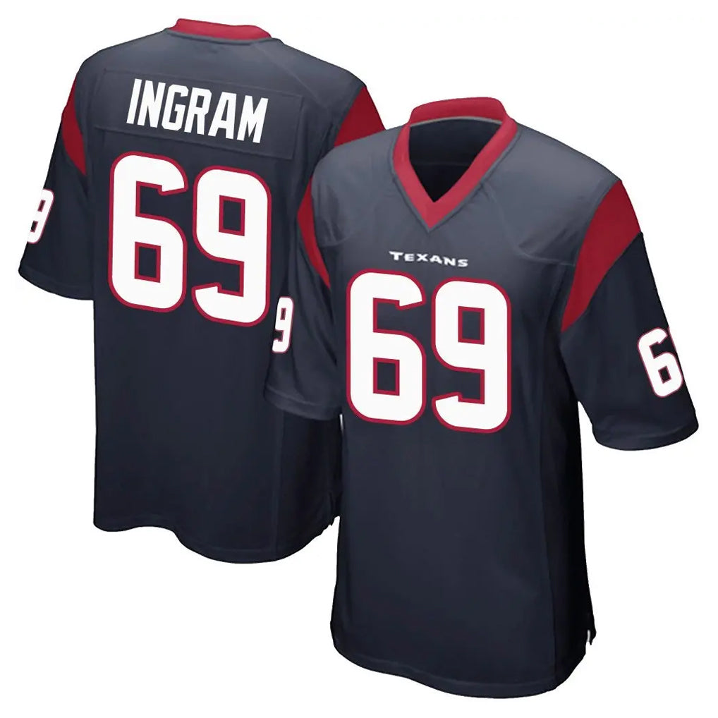 Friene H.Texans #69 Ed Ingram Player Navy Home Game Stitched Jerseys