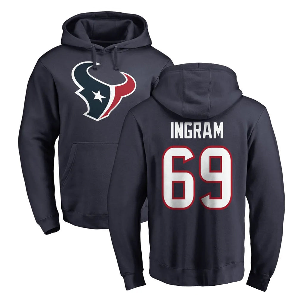 Friene H.Texans #69 Ed Ingram Player Navy Pro Line Pullover Hoodie Limited Game Stitched Jerseys