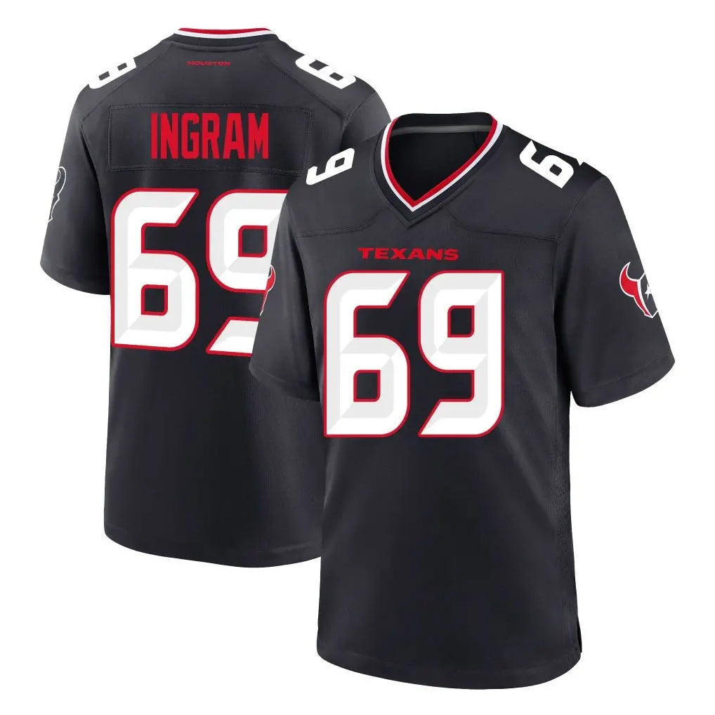 Friene H.Texans #69 Ed Ingram Player Navy Team Home Game Stitched Jerseys
