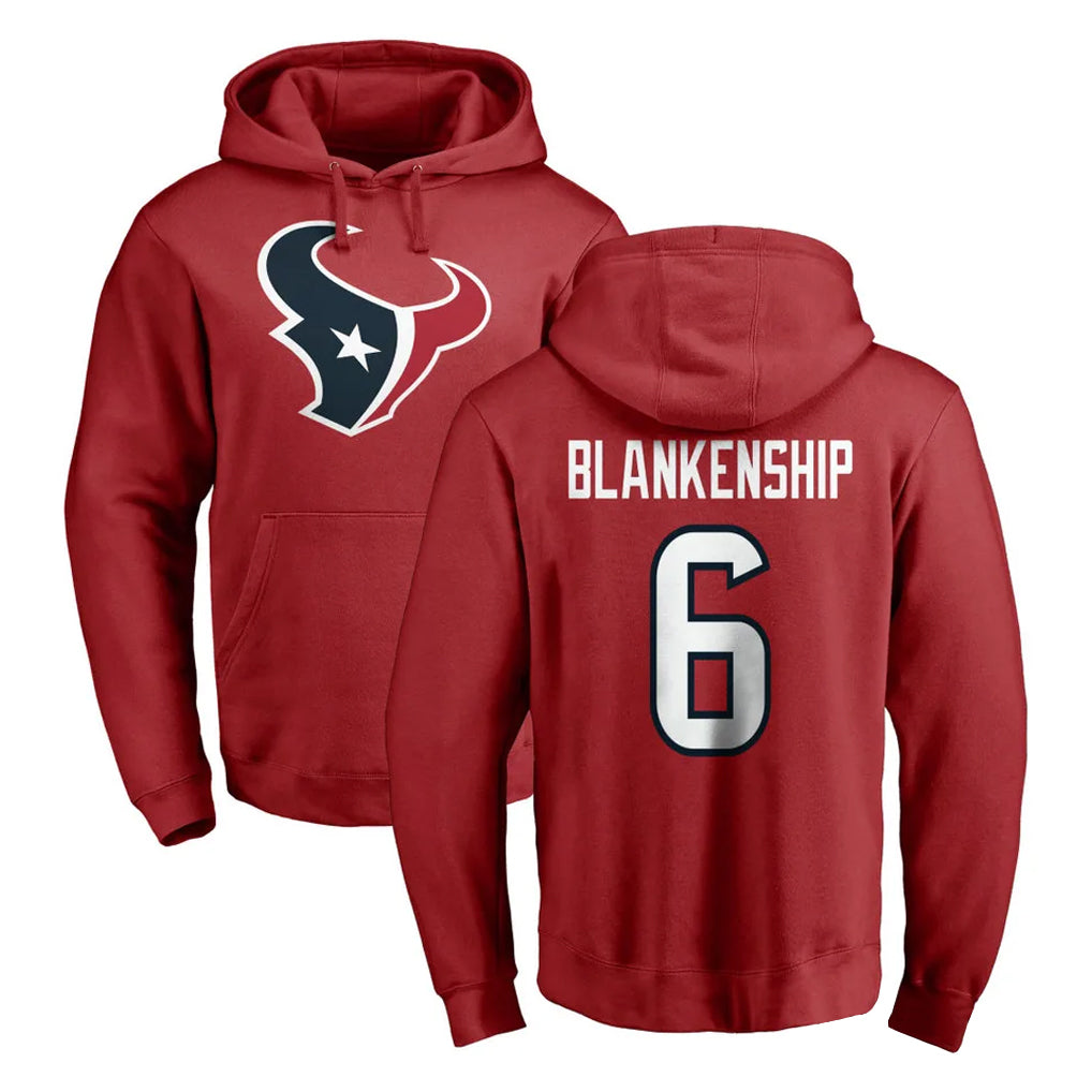 Friene H.Texans #6 Reed Blankenship Player Red Pro Line Pullover Hoodie Limited Game Stitched Jerseys