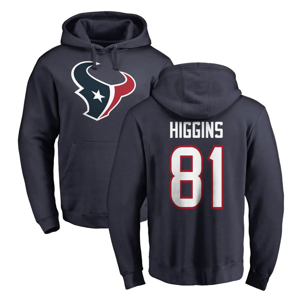 Friene H.Texans #81 Jayden Higgins Player Navy Pro Line Pullover Hoodie Limited Game Stitched Jerseys