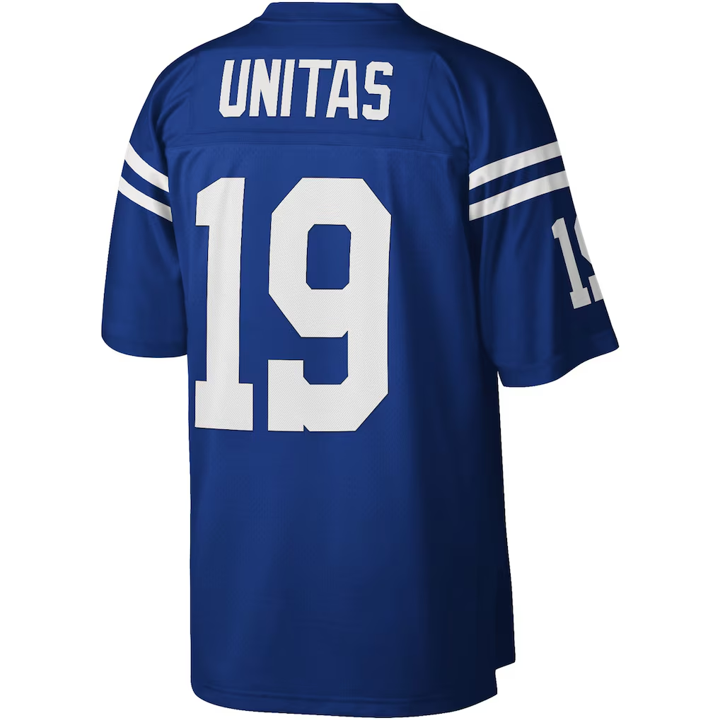 Friene I.Colts #19 Johnny Unitas Mitchell & Ness Royal Legacy Replica Puhic Stitched Jerseys