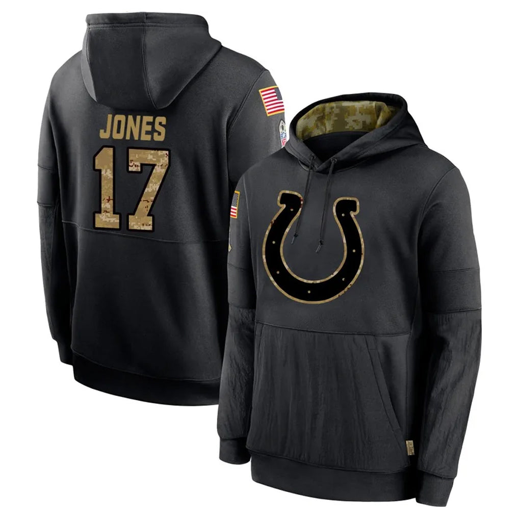 Friene IN.Colts #17 Daniel Jones Player Black Salute to Service Hoodies Limited Game Stitched Jerseys
